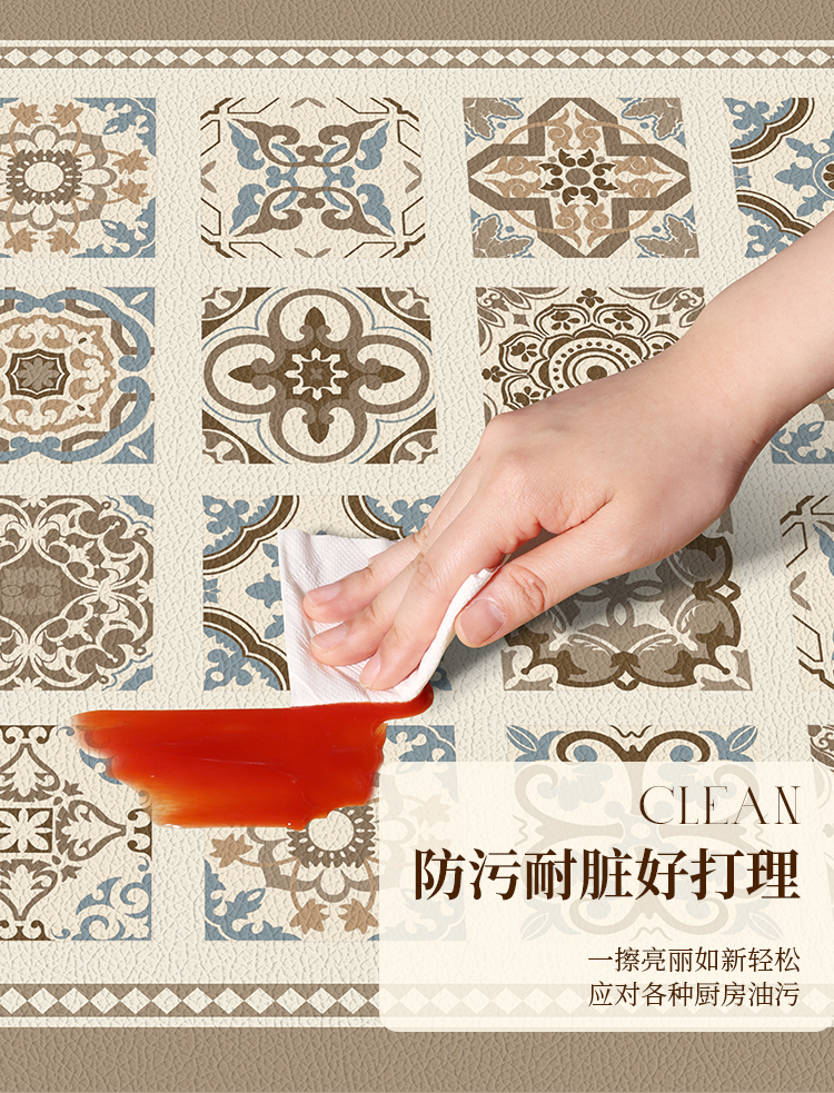 フランス風キッチン専用マット PVC防滑抗油汚れ 水洗い不要の耐久性マット