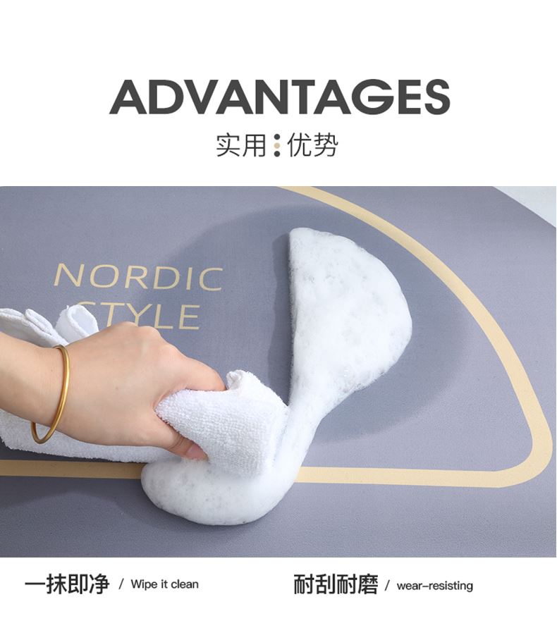 キッチン用新感覚マット 吸水性抜群で滑り止め付き お手入れ簡単で汚れに強い