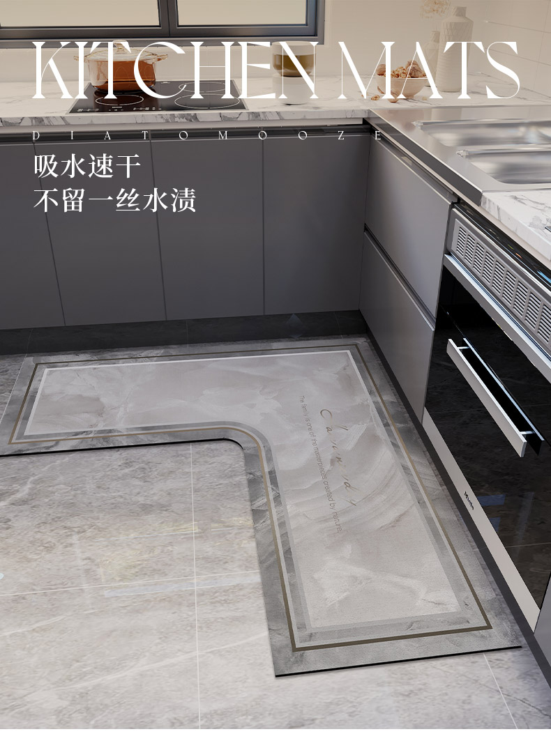 キッチン専用の滑り止めマット 油汚れも簡単お手入れできる L字型デザインで使いやすさ抜群