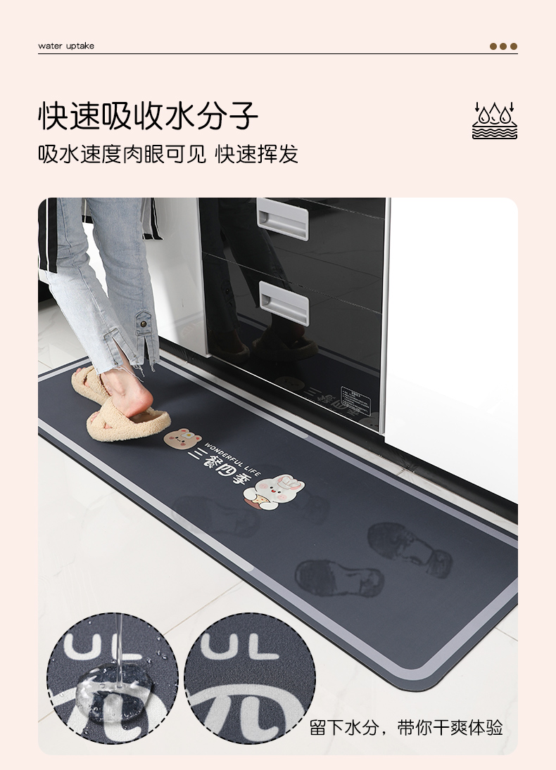 キッチン用防滑マット油汚れ防止水吸収快適な足元マット