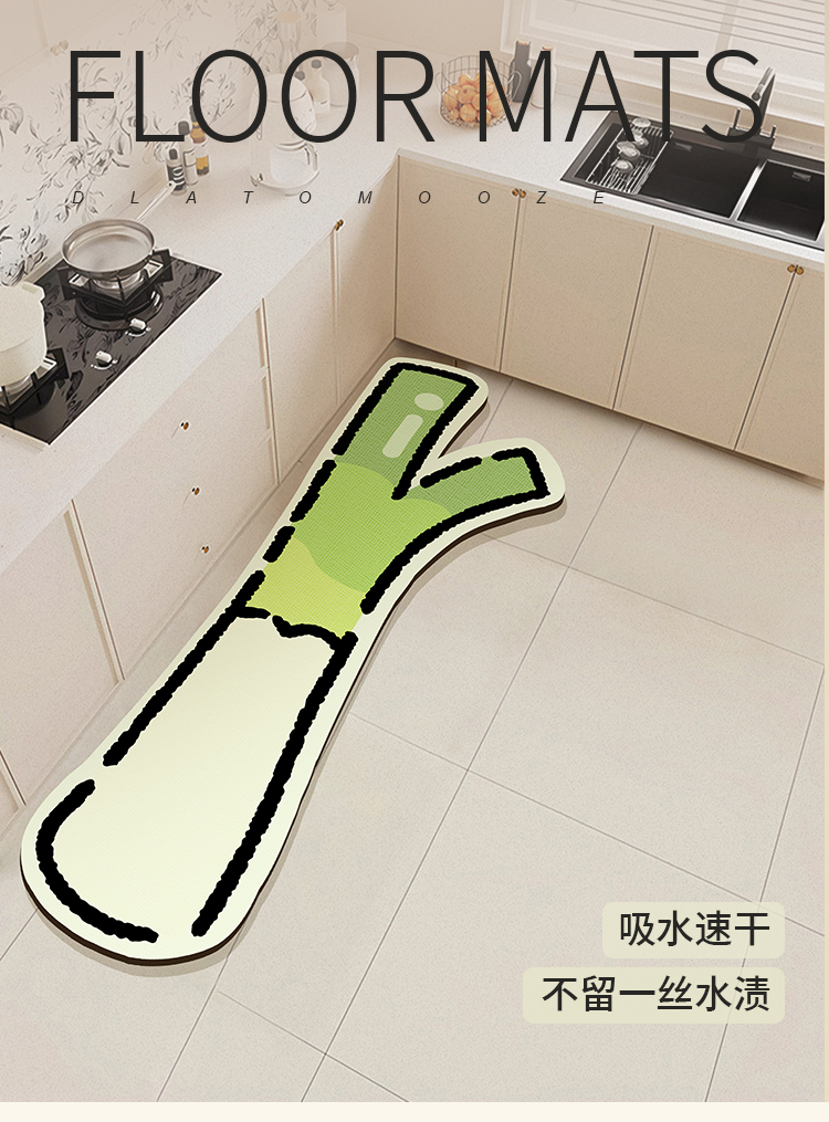 吸水速乾のキッチンマット 滑り止めで耐久性抜群 汚れもサッと拭ける