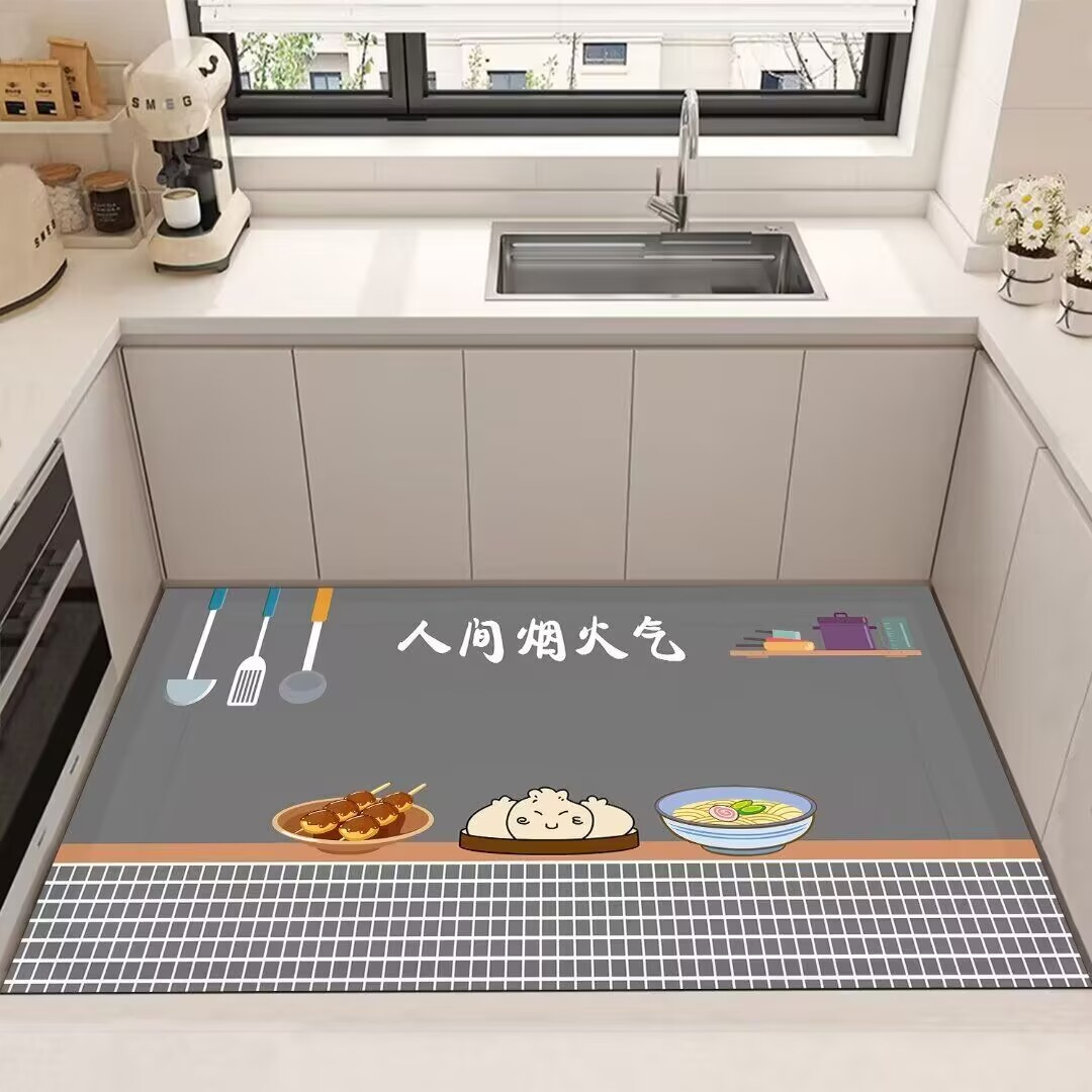 キッチン用マット 両面防水でお手入れ簡単 脚元を守る滑り止めデザイン