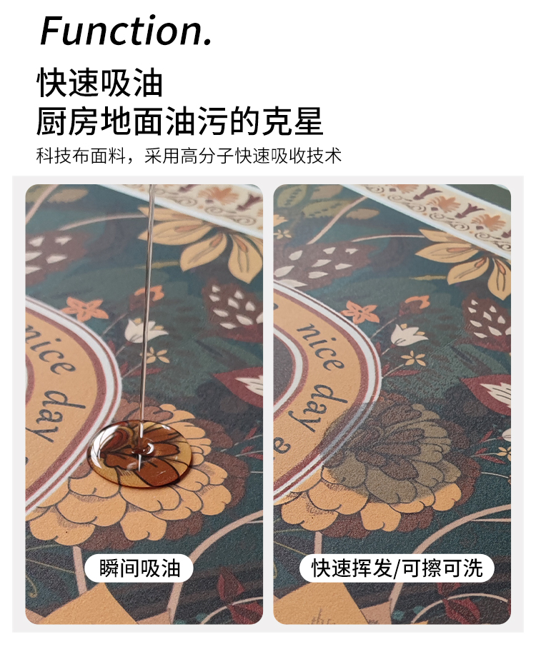 キッチンのための吸水マット 汚れに強く滑り止め付き お手入れ簡単で快適な空間