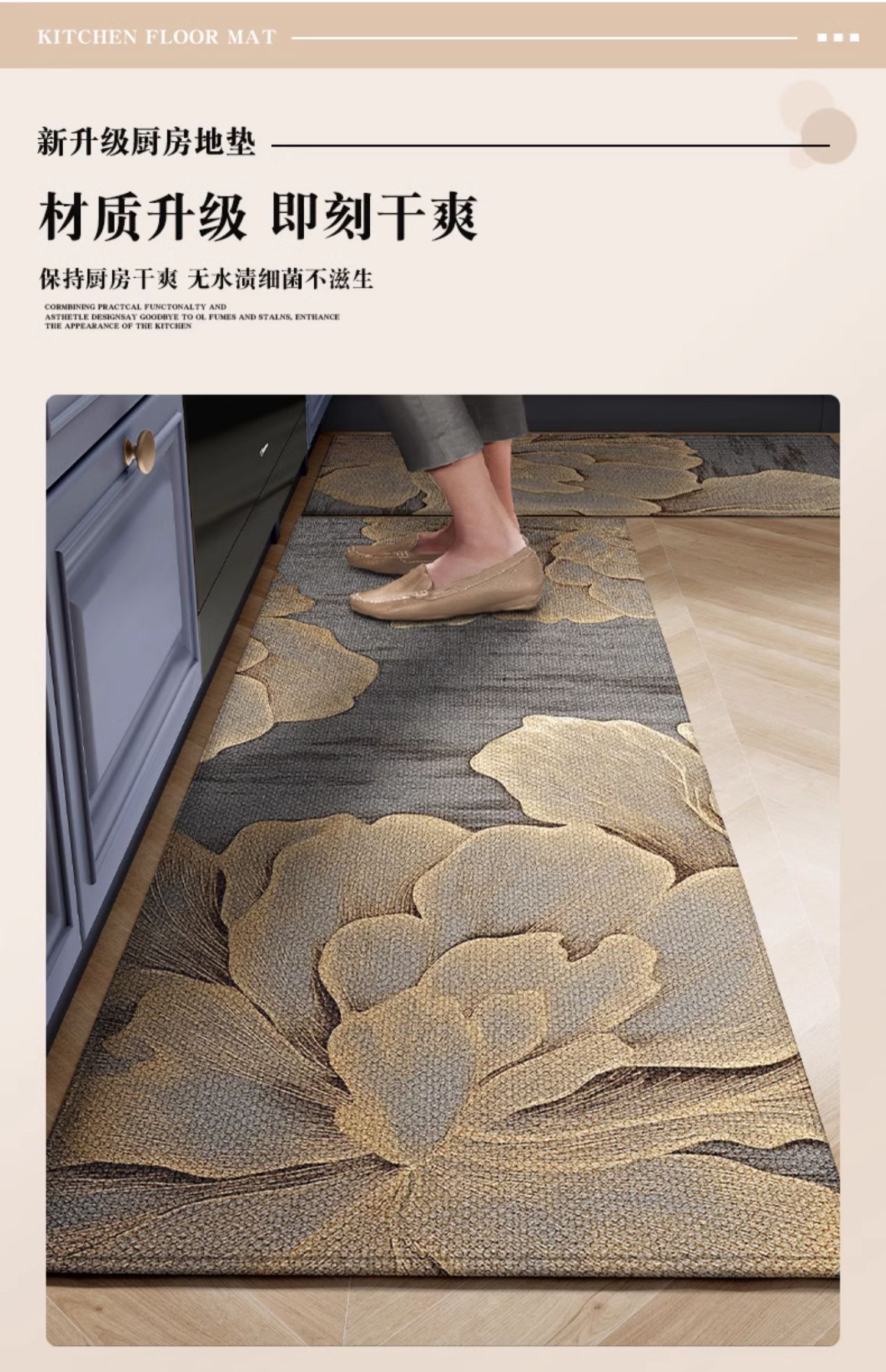 キッチン用防水マット全敷きタイプ汚れに強くお手入れ簡単新しいデザイン2024年モデル