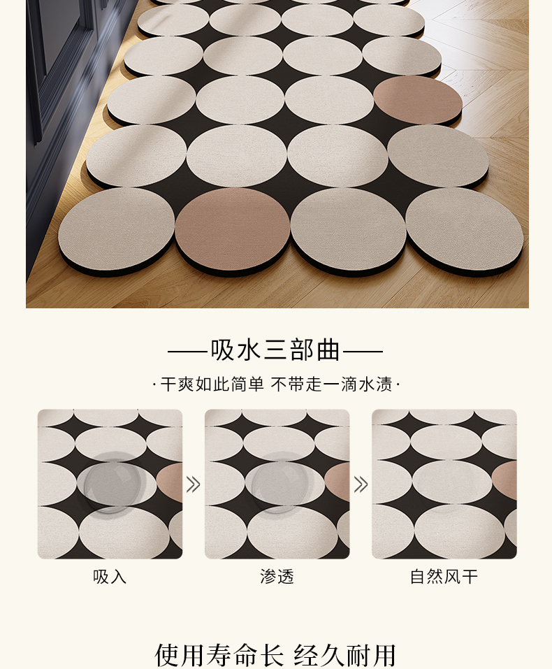 キッチン専用マット 吸水防油防滑でお手入れ簡単な異形長条デザイン