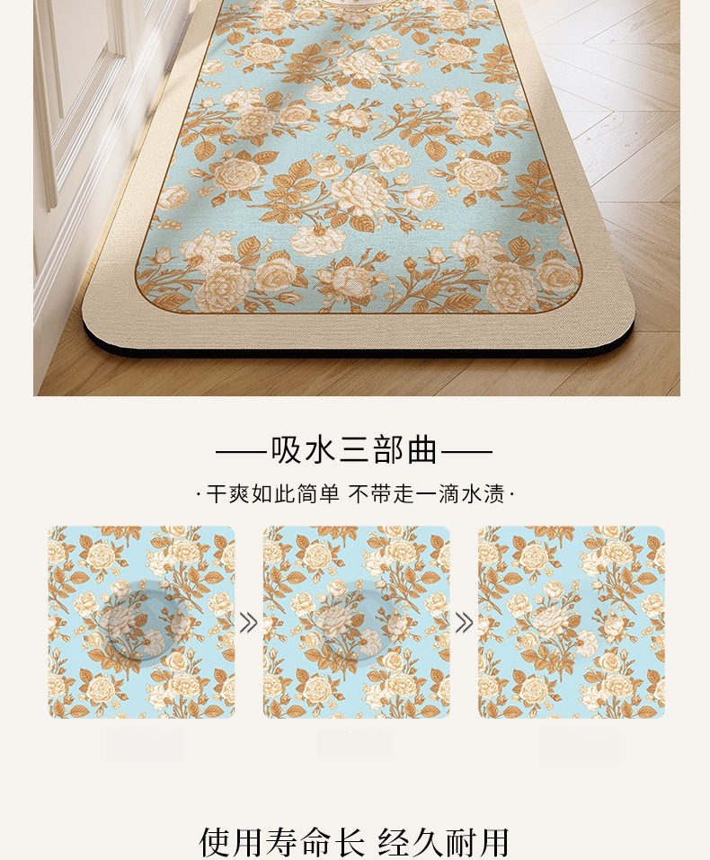 高級キッチン用マット 滑り止め防水 汚れに強いデザイン