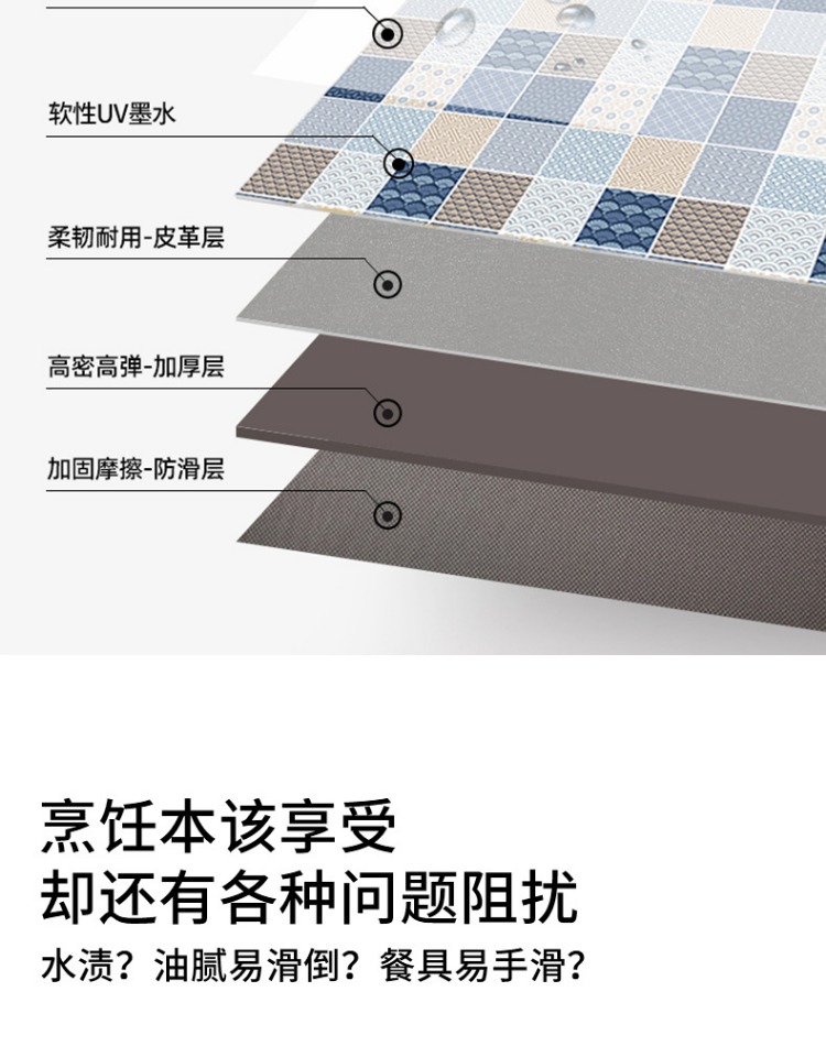 北欧デザインのキッチンマット 防水で滑り止め機能付き お手入れ簡単な革製品