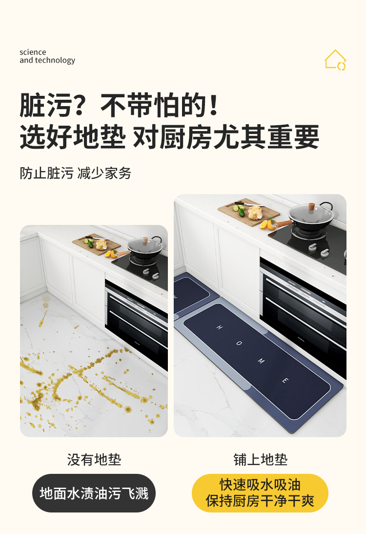 キッチン用防滑マット 汚れに強く水吸収抜群のおしゃれなマット