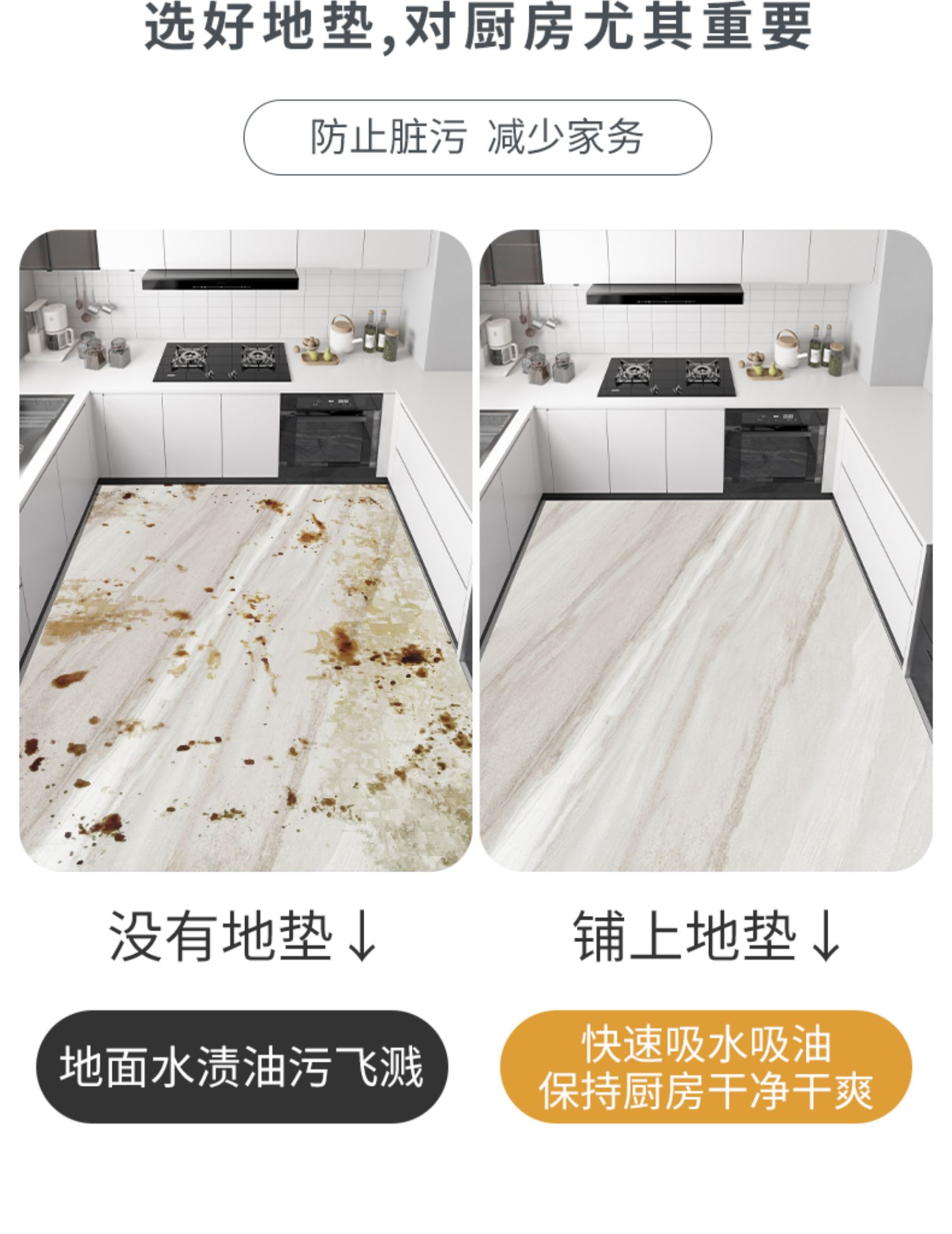 吸水防滑のキッチンマット おしゃれな北欧風 家庭用全铺タイプ
