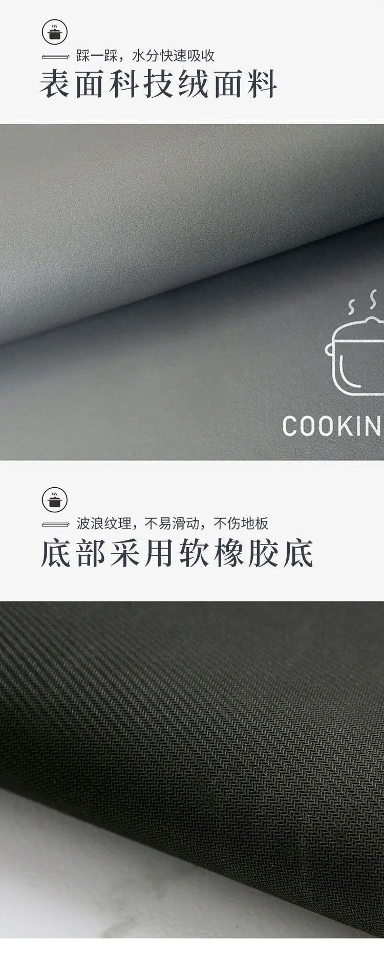 シンプルなキッチン用マット 滑り止め吸水吸油で汚れに強い