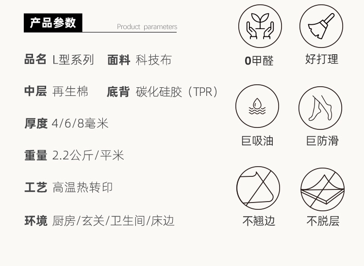 キッチン用L型防滑マット油汚れ対策耐久性抜群の新作吸水マット