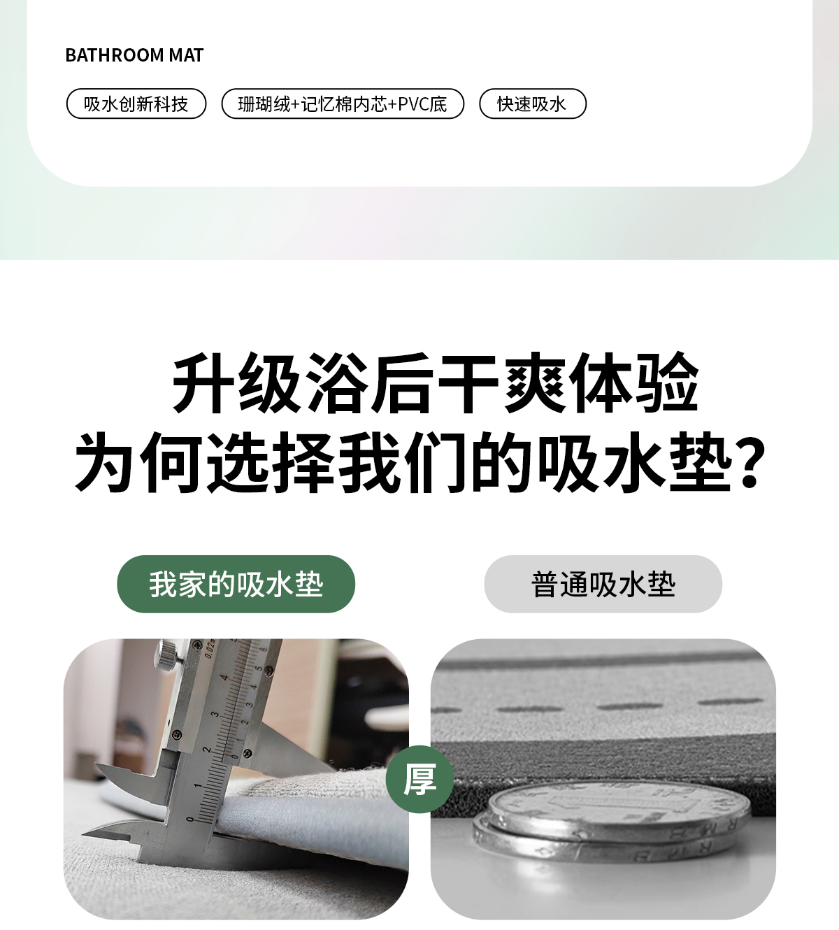 キッチンにも最適な防滑マット 厚手の吸水性マットで清潔感アップ