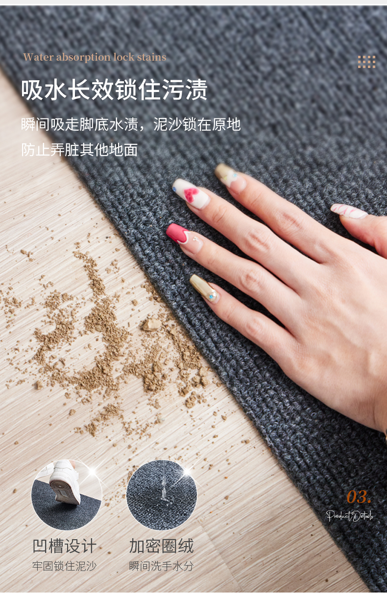 滑り止め機能付きキッチン専用マット 水を吸収しお手入れ簡単なデザイン