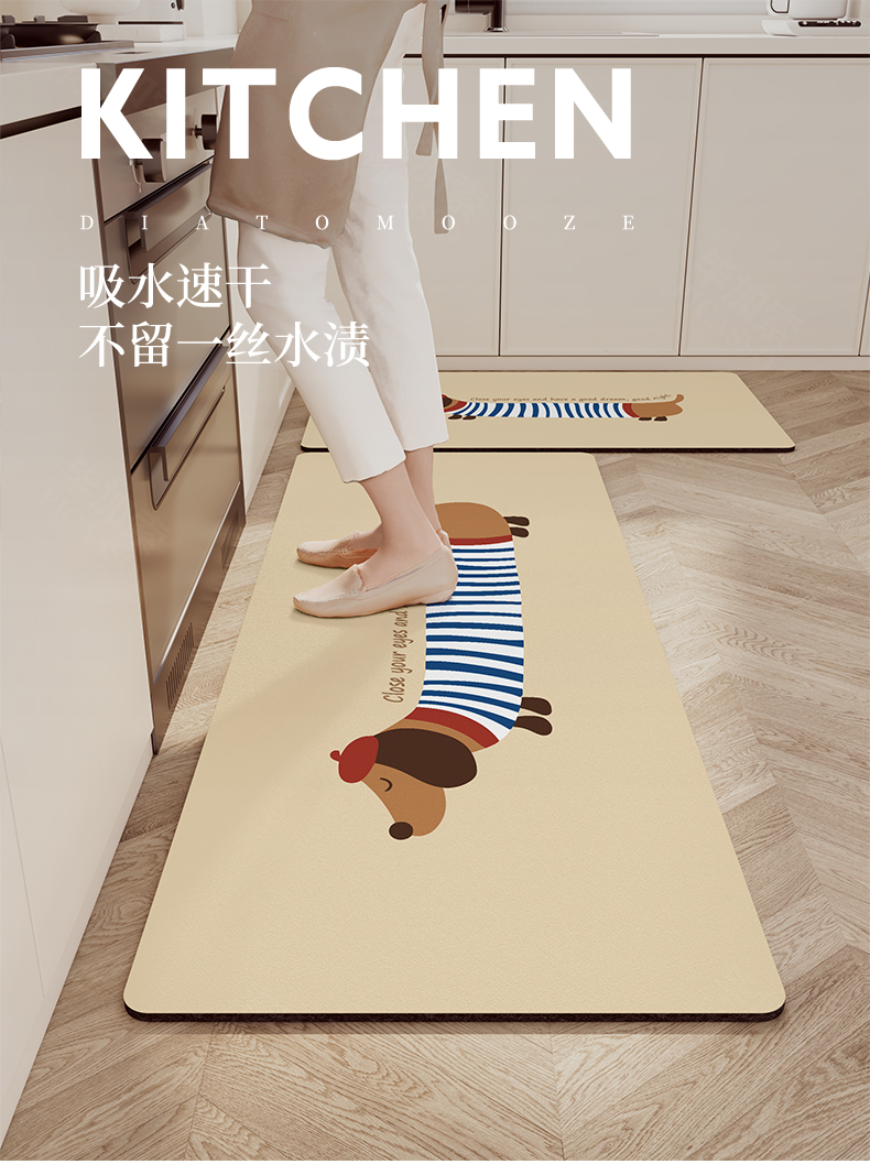 腊肠犬用キッチンマット防滑防油2025新作水吸収タイプの便利な足元マット