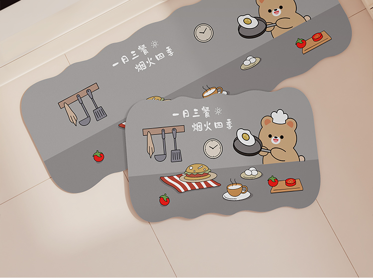 灰色のキッチン用マット 防滑 防油 防水 お手入れ簡単な便利アイテム