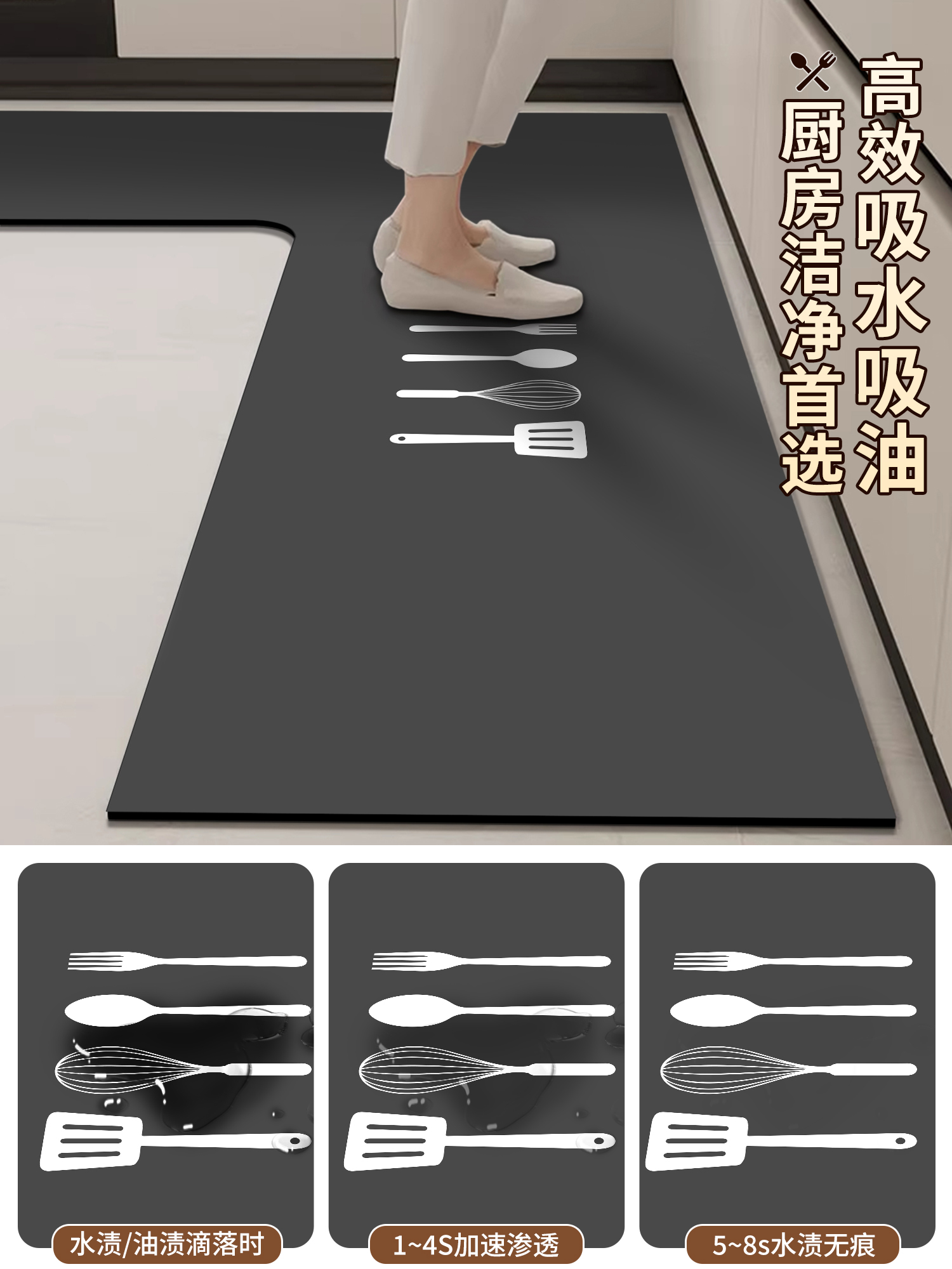 吸水性抜群のキッチン専用マット2025新作抗汚れタイプお手入れ簡単