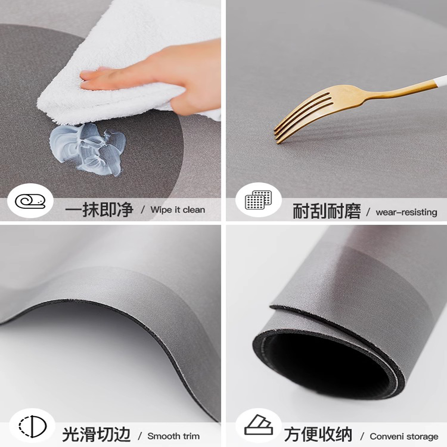 シンプルなキッチン専用マット 大吸水で滑り止め機能付き 黒色お手入れ簡単
