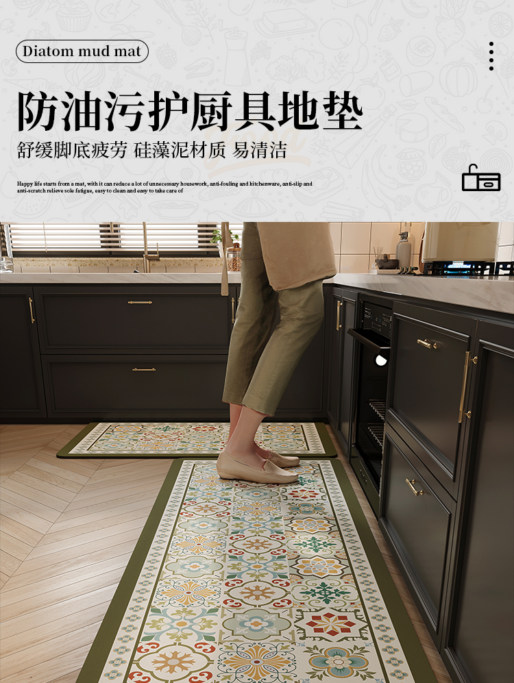 新型キッチン用防水マット洗浄不要滑り止め7字型デザイン