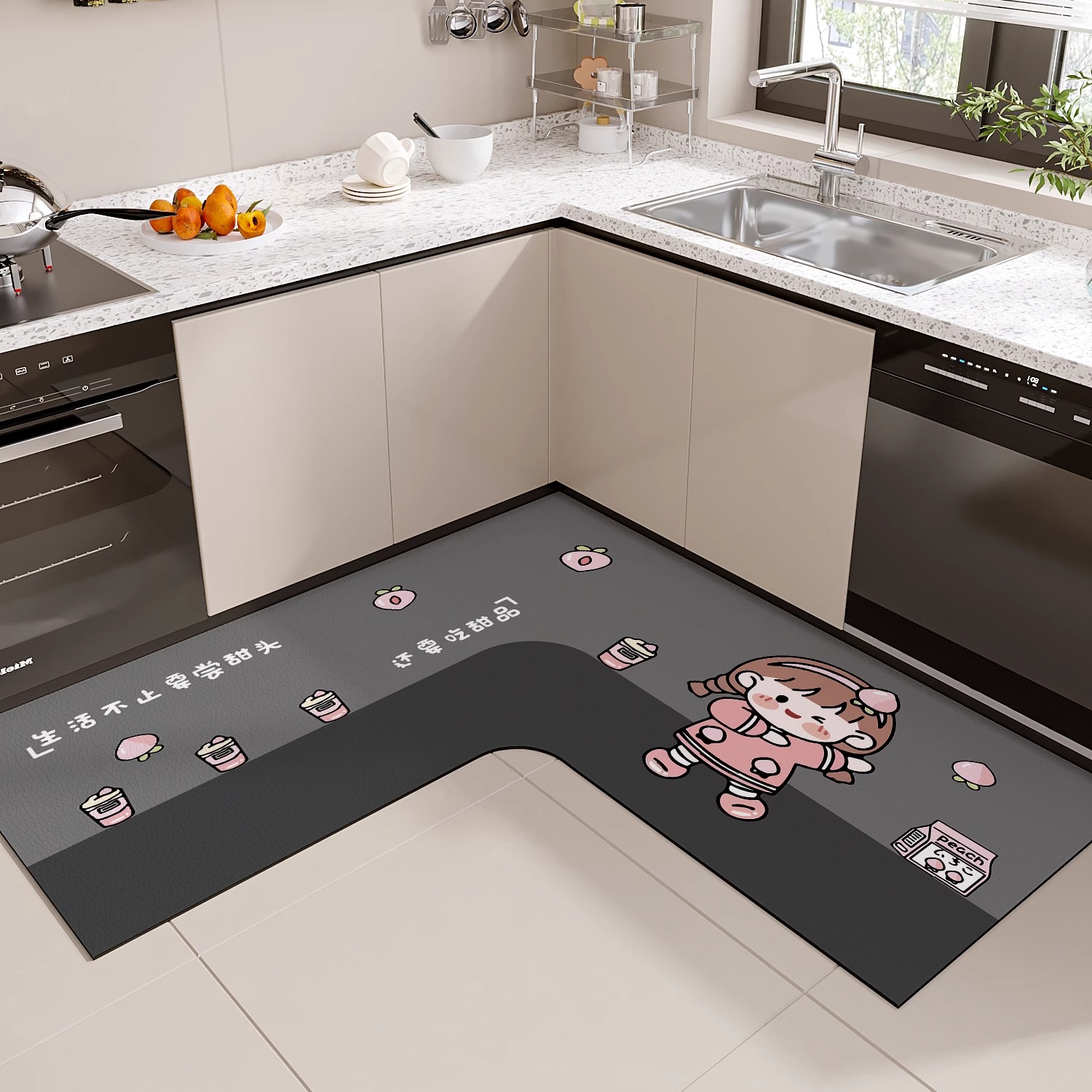 キッチン用防滑マット 硅藻土素材の吸水性 使い勝手抜群のL型デザイン