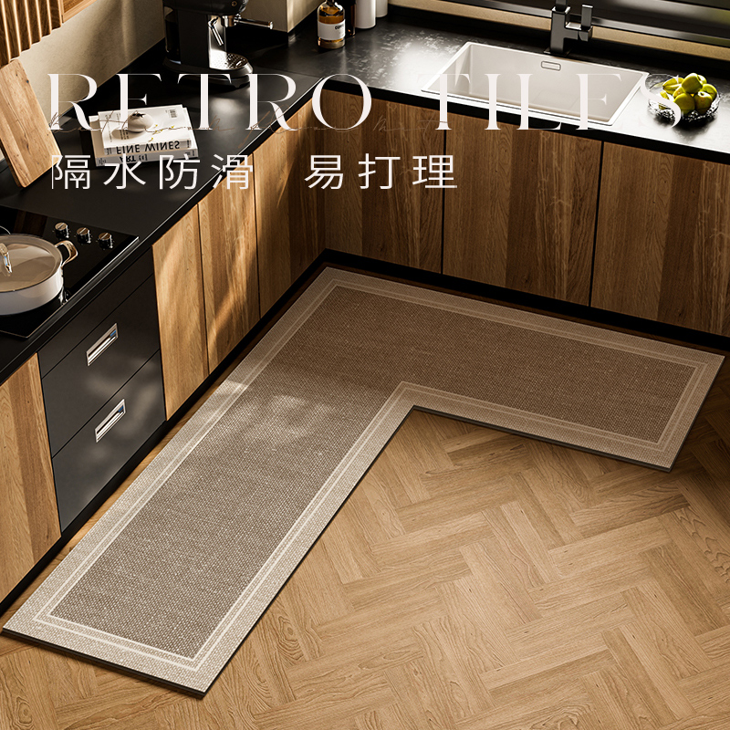 侘寂風L型キッチン専用マット滑り止め防水防油汚れに強い角型カーペット