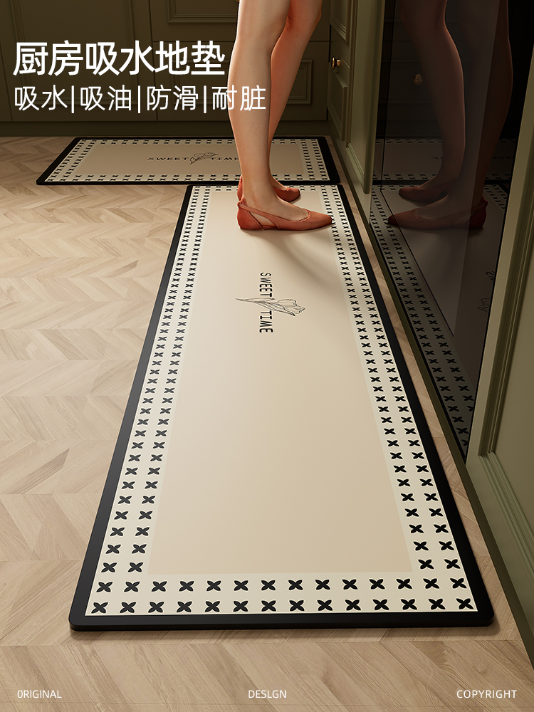 キッチンに最適な防水マット 吸水性抜群で滑り止め効果あり 汚れに強いおしゃれなデザイン