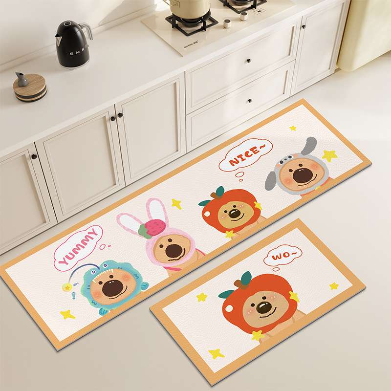 かわいいクマのキッチンマット 吸水吸油の速乾タイプ2点セット