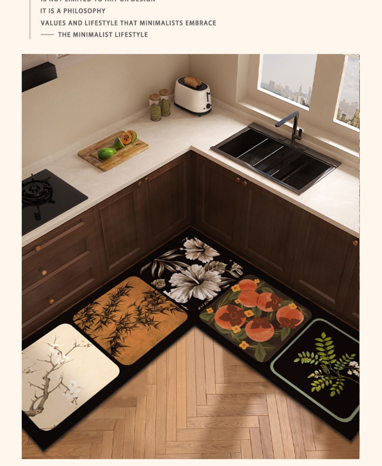 中古風キッチン専用マット吸油防滑洗えるマットL型整铺で水分吸収