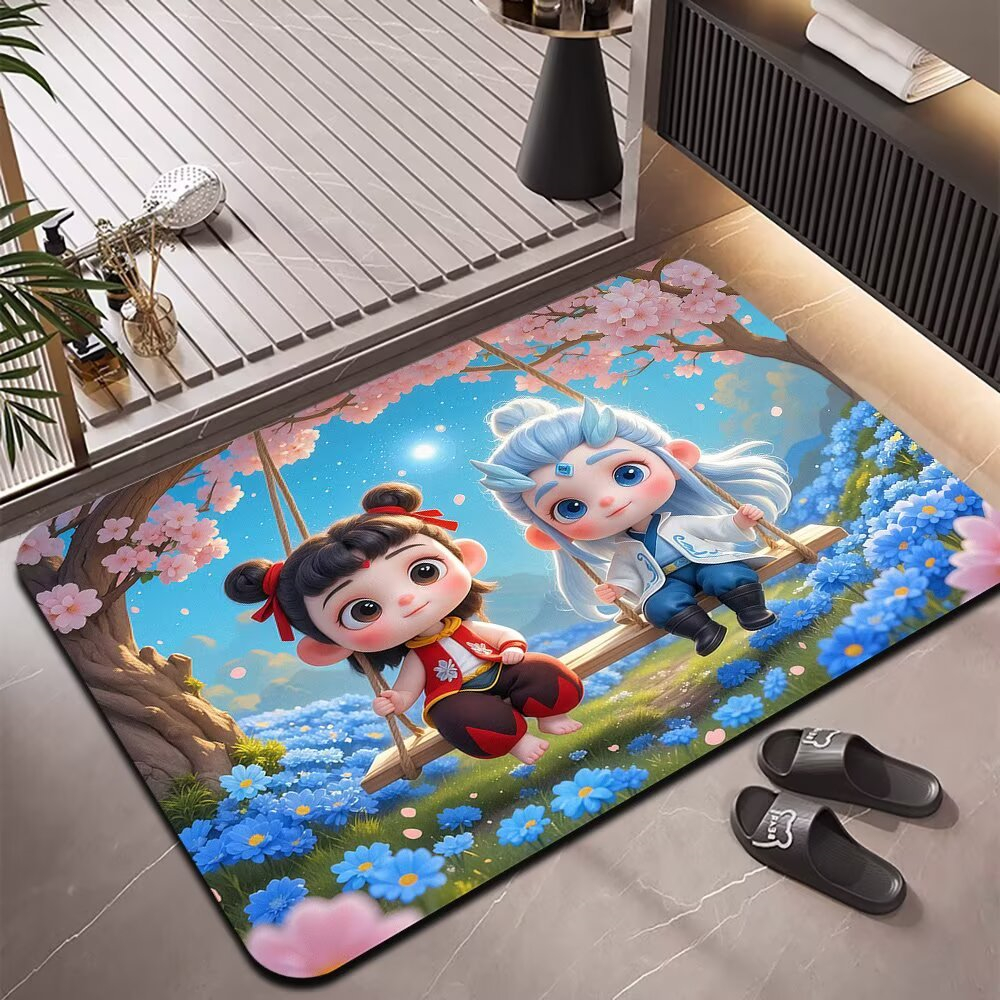 哪吒デザインの防滑マット キッチンやバスルームに最適な吸水性フロアマット