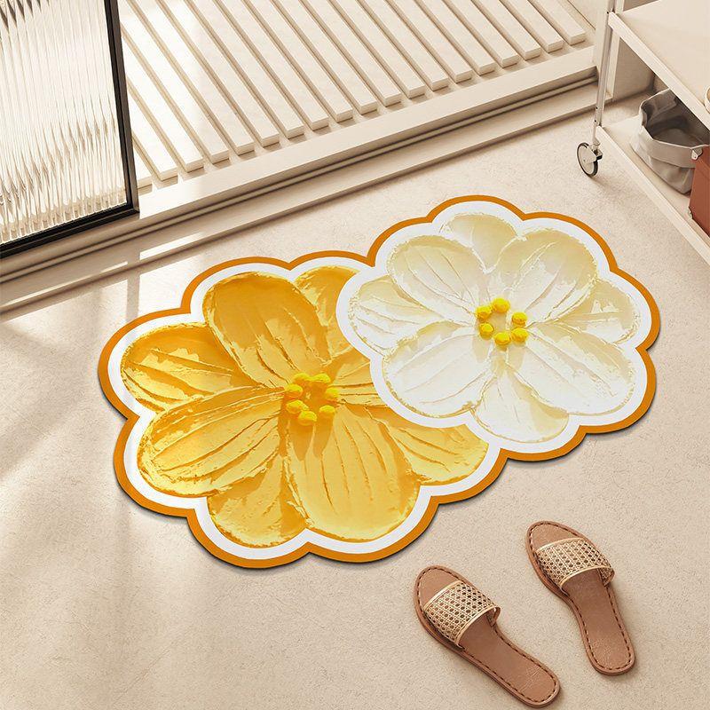 異形花卉デザインのキッチンマット 吸水速乾の防滑ソフトマット おしゃれなトイレやシャワールームに最適
