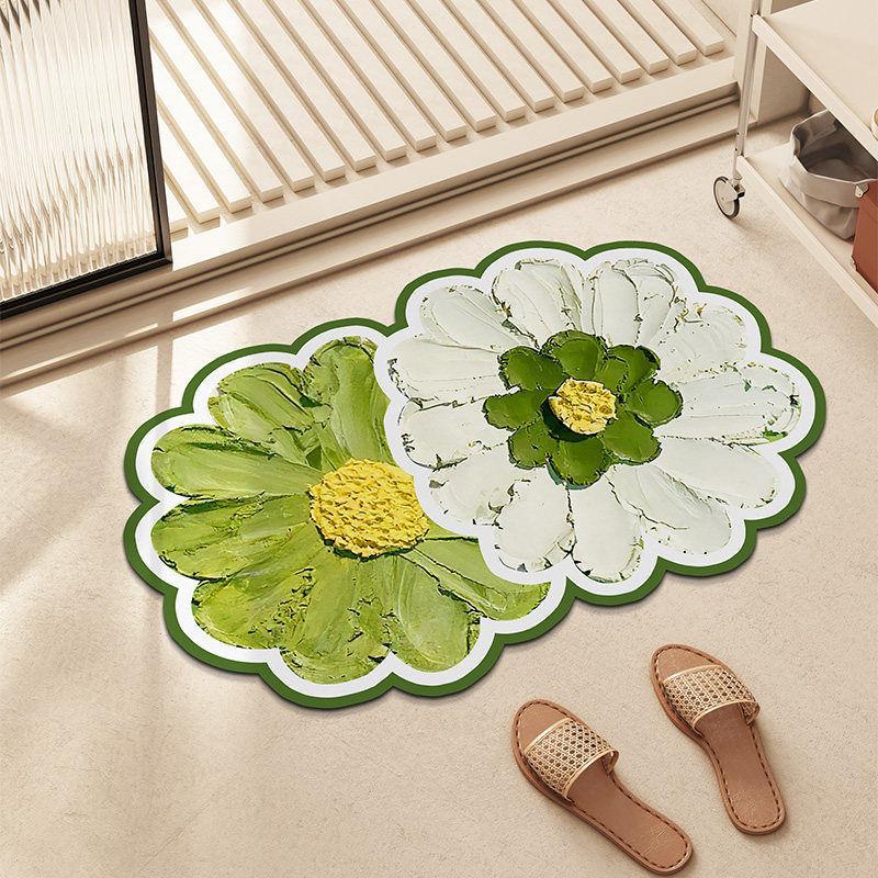 異形花卉デザインのキッチンマット 吸水速乾の防滑ソフトマット おしゃれなトイレやシャワールームに最適