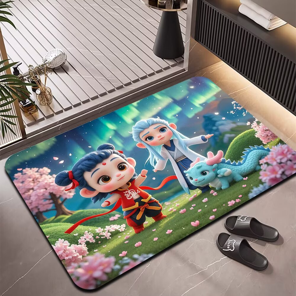 哪吒デザインの防滑マット キッチンやバスルームに最適な吸水性フロアマット
