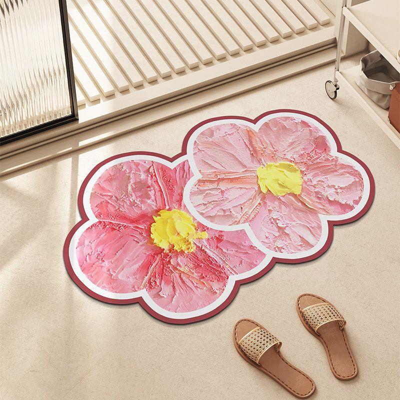 異形花卉デザインのキッチンマット 吸水速乾の防滑ソフトマット おしゃれなトイレやシャワールームに最適