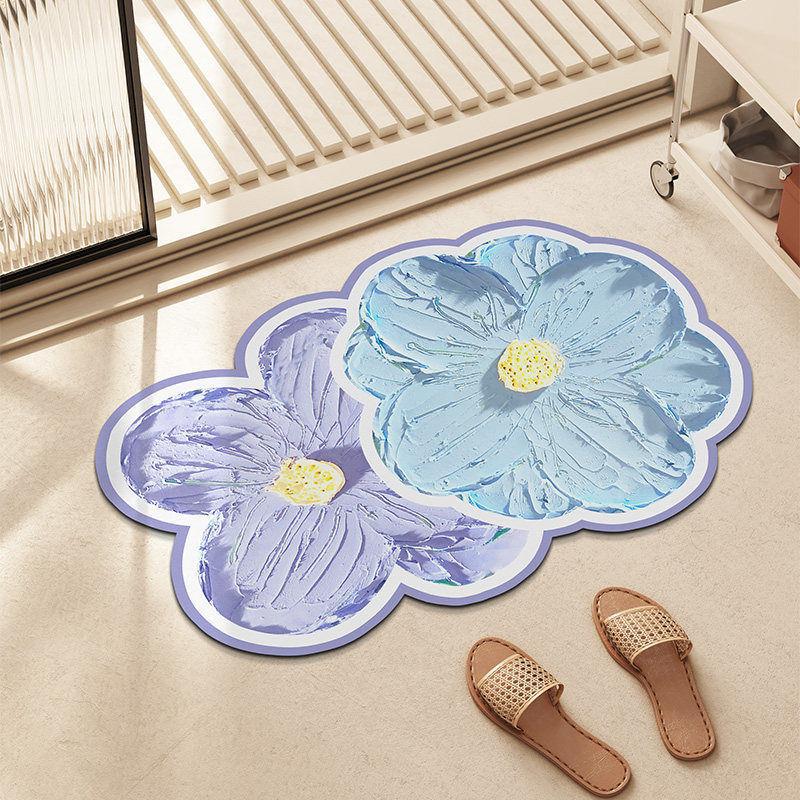 異形花卉デザインのキッチンマット 吸水速乾の防滑ソフトマット おしゃれなトイレやシャワールームに最適