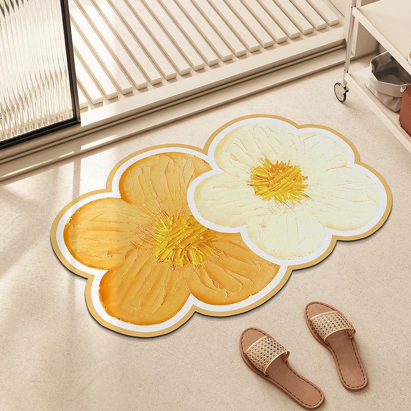異形花卉デザインのキッチンマット 吸水速乾の防滑ソフトマット おしゃれなトイレやシャワールームに最適