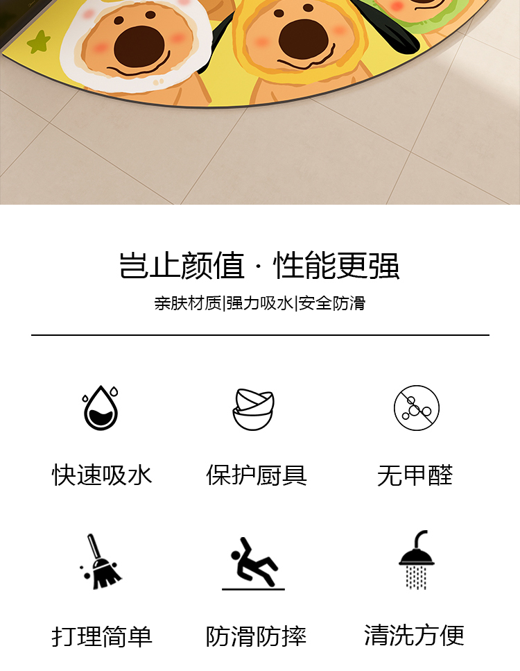 キッチン専用マット滑り止め吸水効果抜群のデザインマット