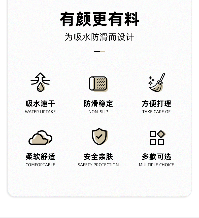 キッチン専用の防滑マット 吸水性抜群の浴室用マットで安心快適