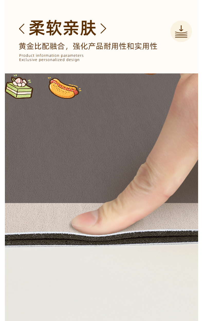 カートゥーンデザインのキッチンマット 吸水性抜群の防油防滑 家庭用の耐汚れで洗える地毯