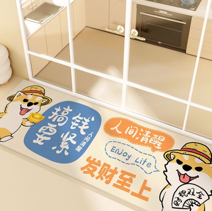 透明PVCで油汚れも安心！洗える滑り止め付きキッチンマット