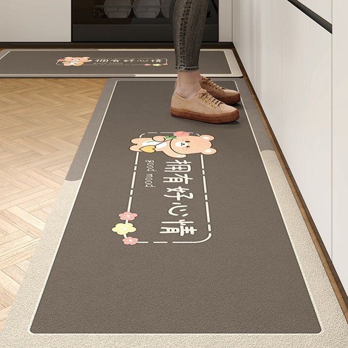 カートゥーンデザインのキッチンマット 吸水性抜群の防油防滑 家庭用の耐汚れで洗える地毯
