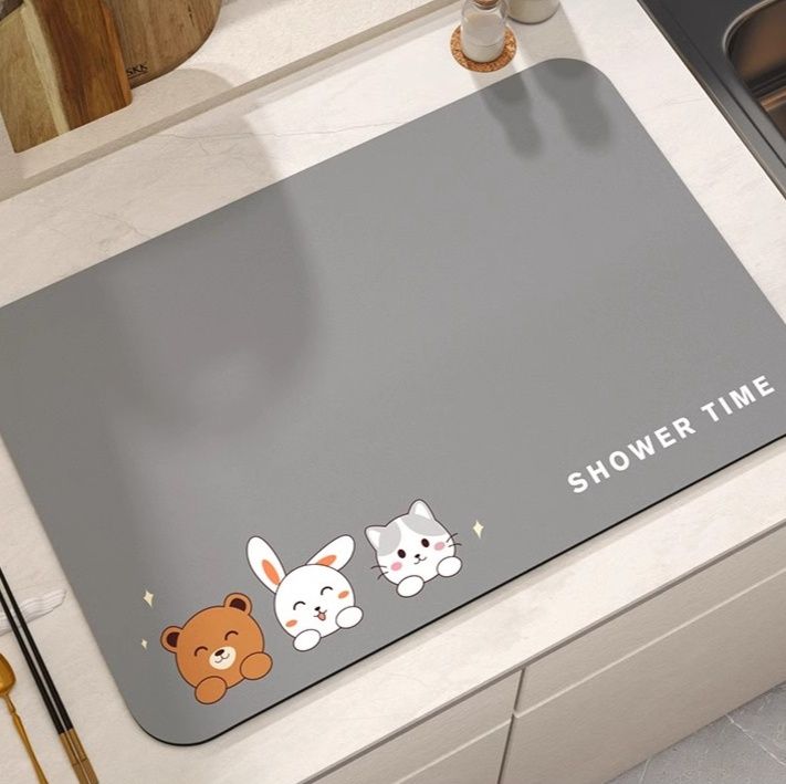 北欧風キャラクター柄で楽しむ滑り止め付き吸水キッチンマット