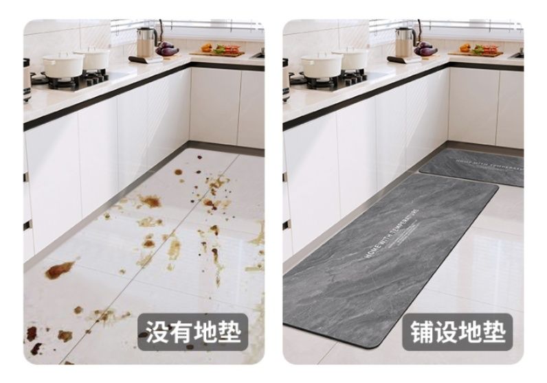 撥水加工で汚れが拭き取れる！大理石調がおしゃれなキッチンマット