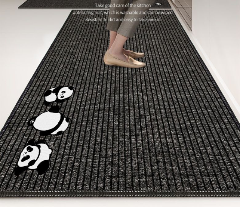 かわいいパンダ柄で足疲れ軽減！防滑耐油キッチンマット270cm拭ける