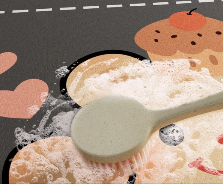 吸水速乾でずれない！かわいいお菓子キャラクター柄キッチンマット270cm