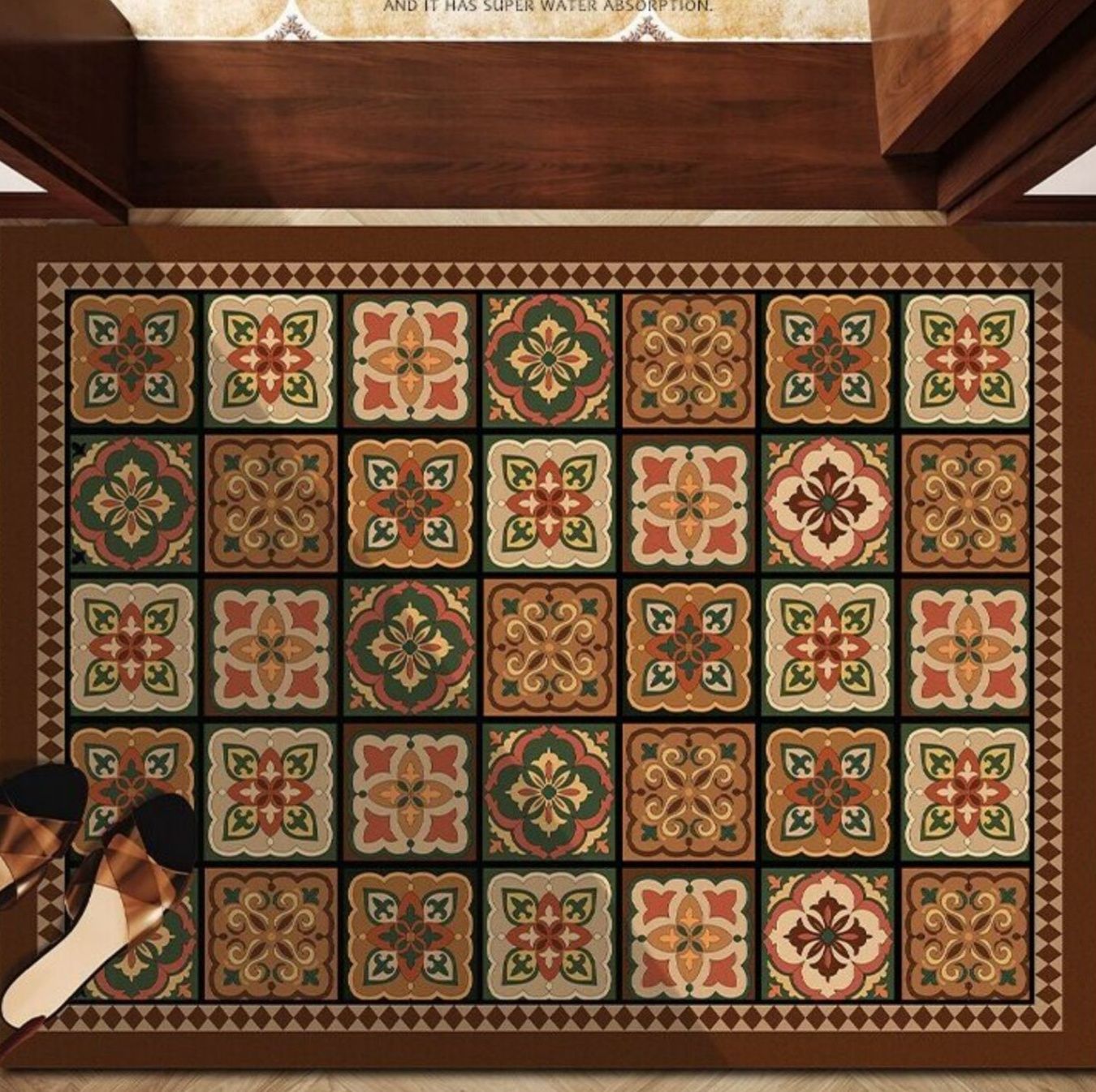 珪藻土キッチンマット80×120cm滑り止め付き！拭けて速乾のタイル柄デザイン