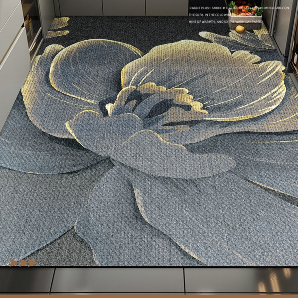 珪藻土キッチンマット吸水防滑で洗える大判サイズ植物花柄おしゃれ50-150cm