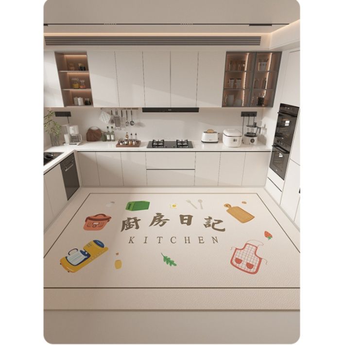 拭き取れるPVC製で撥水加工！ずれない滑り止め付きキッチンマット