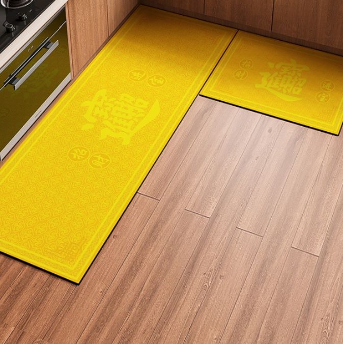 中華スタイルで吸水性抜群！滑り止め付きで洗えるキッチンマット
