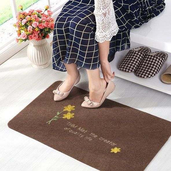 植物花柄が美しい撥水加工キッチンマット！洗えて拭けるお手入れ簡単麻素材