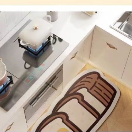 珪藻土素材で吸水抜群！カラフルなカートゥーンデザインの洗えるキッチンマット