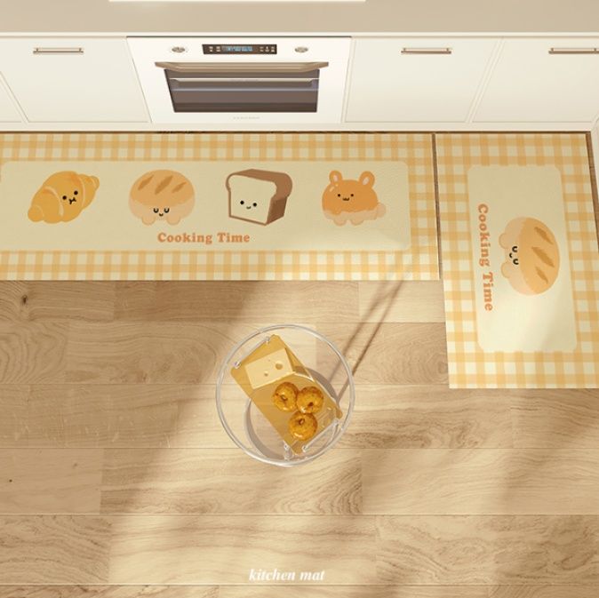 拭き取れるPVC素材で油汚れもサッと！滑り止め付きキッチンマット